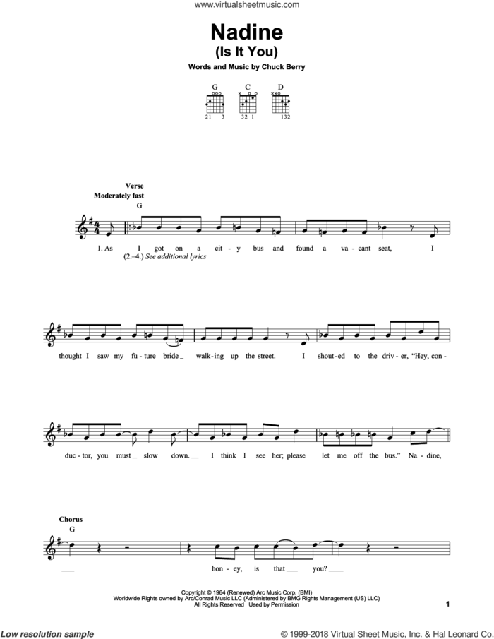 Nadine (Is It You) sheet music for guitar solo (chords) by Chuck Berry, easy guitar (chords)