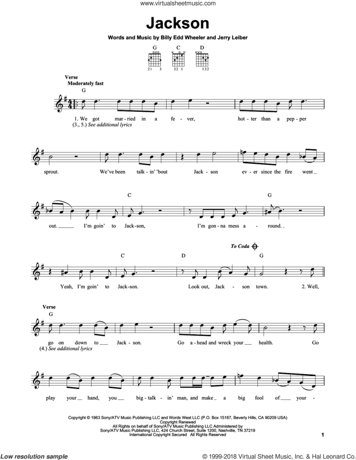 Jackson sheet music for guitar solo (chords) by Johnny Cash & June Carter, Nancy Sinatra & Lee Hazelwood, Billy Edd Wheeler and Jerry Leiber, easy guitar (chords)