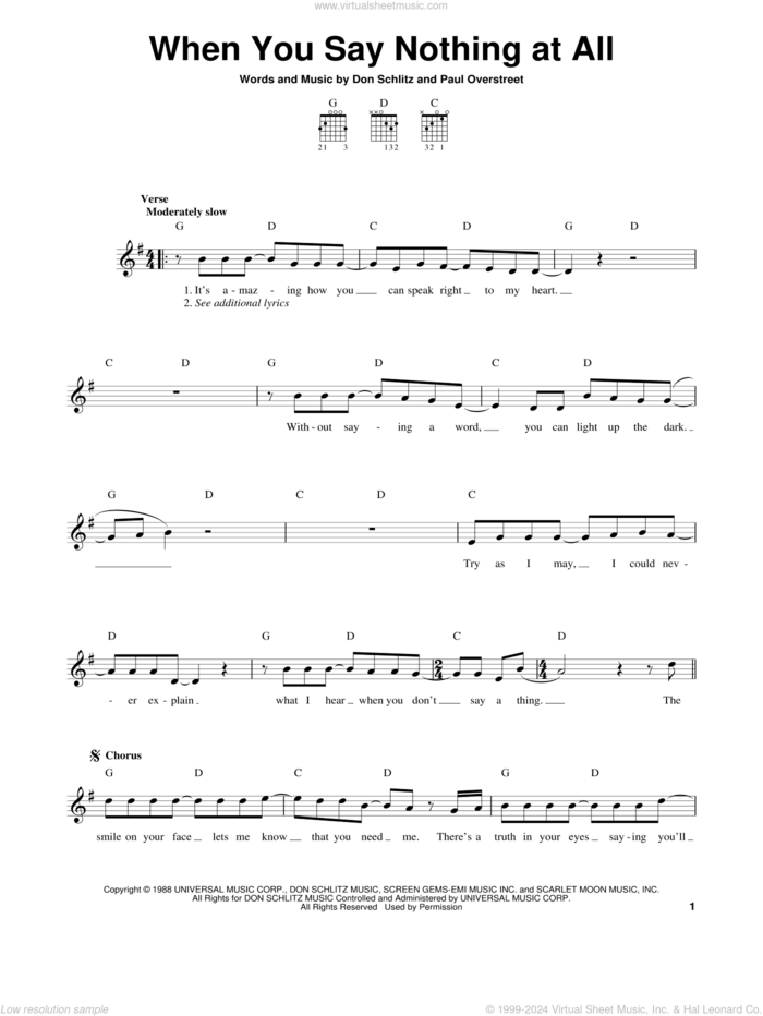 When You Say Nothing At All sheet music for guitar solo (chords) by Alison Krauss & Union Station, Alison Krauss, Keith Whitley, Don Schlitz and Paul Overstreet, easy guitar (chords)