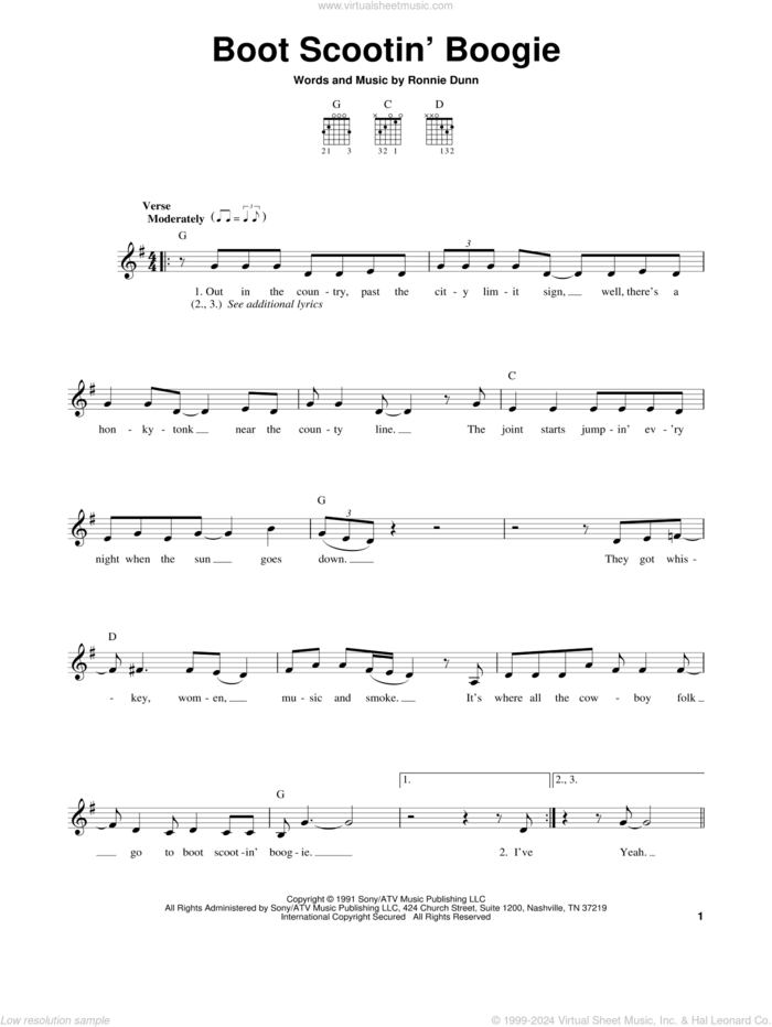 Boot Scootin' Boogie sheet music for guitar solo (chords) by Brooks & Dunn and Ronnie Dunn, easy guitar (chords)