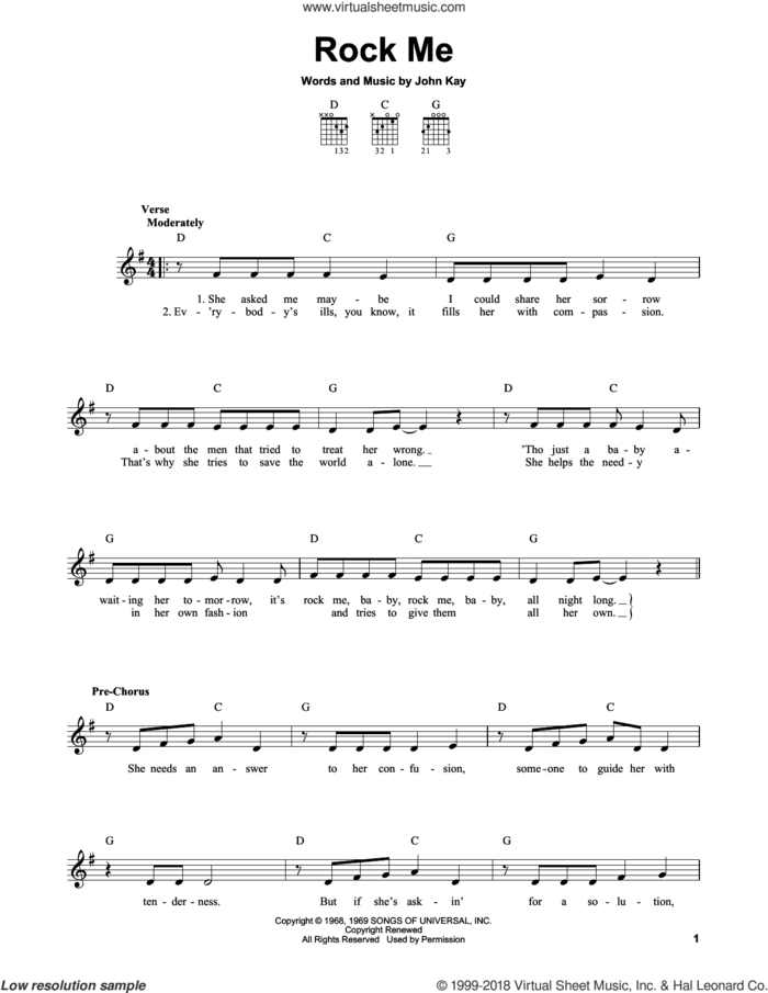 Rock Me sheet music for guitar solo (chords) by Steppenwolf and John Kay, easy guitar (chords)