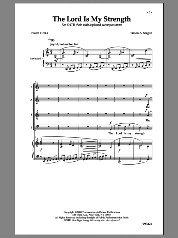 The Lord Is My Strength sheet music for choir (SATB: soprano, alto, tenor, bass) by Simon Sargon, intermediate skill level