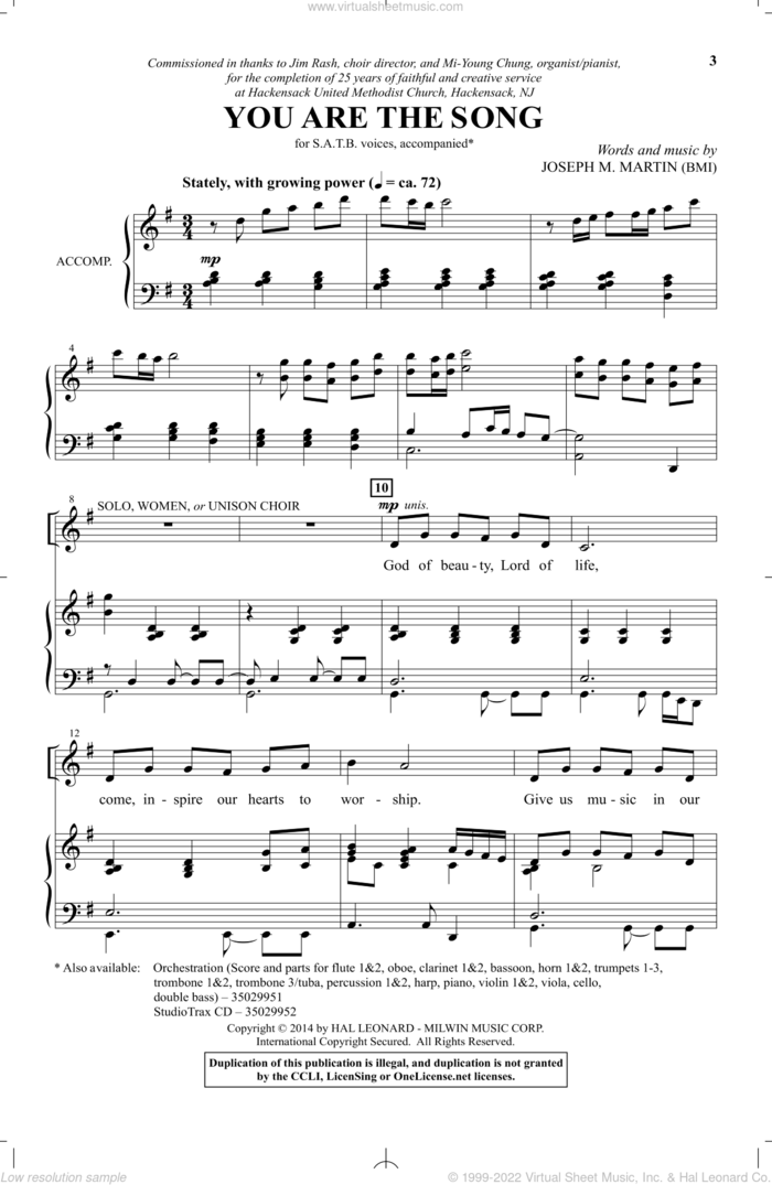 You Are The Song sheet music for choir (SATB: soprano, alto, tenor, bass) by Joseph M. Martin, intermediate skill level