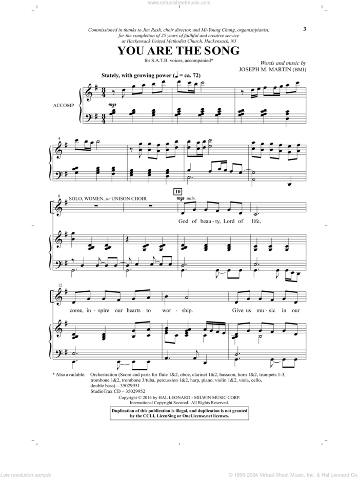 You Are The Song sheet music for choir (SATB: soprano, alto, tenor, bass) by Joseph M. Martin, intermediate skill level