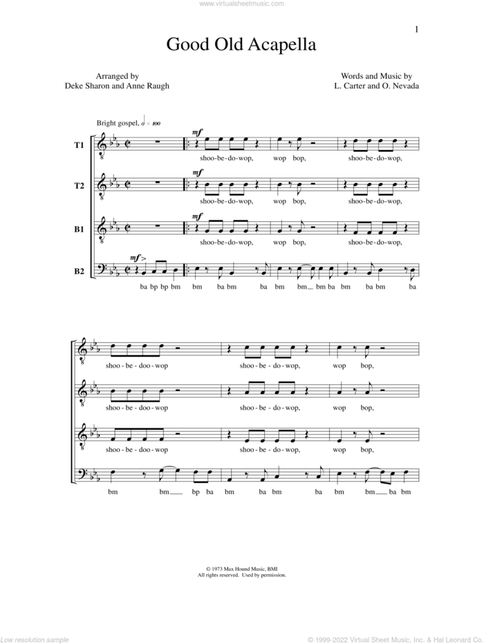 Good Old Acappella sheet music for choir (TTBB: tenor, bass) by Deke Sharon, Anne Raugh, L. Carter and O. Nevada, intermediate skill level
