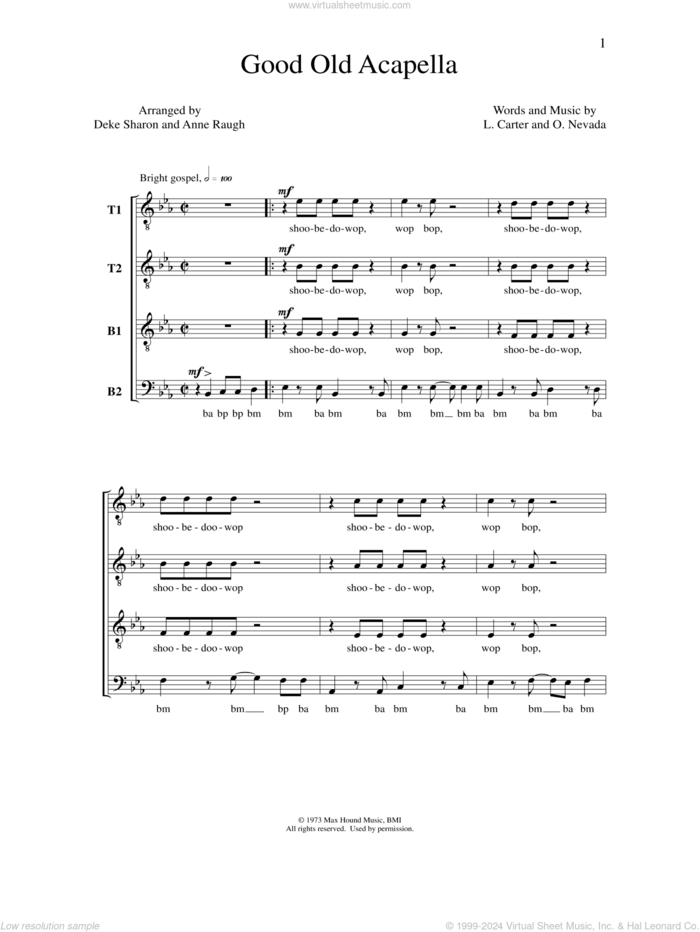 Good Old Acappella sheet music for choir (TTBB: tenor, bass) by Deke Sharon, Anne Raugh, L. Carter and O. Nevada, intermediate skill level