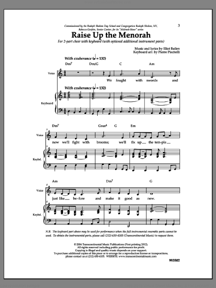 Raise Up the Menorah sheet music for choir (2-Part) by Eliot Bailen, intermediate duet