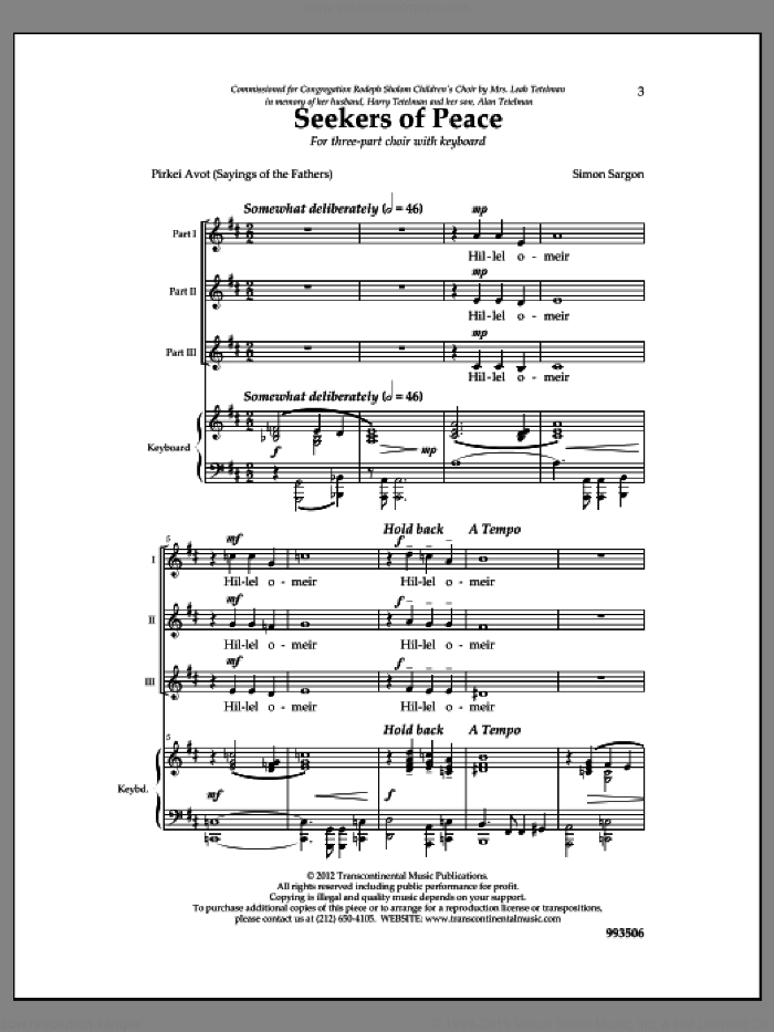 Seekers of Peace sheet music for choir (3-Part) by Simon Sargon, intermediate skill level