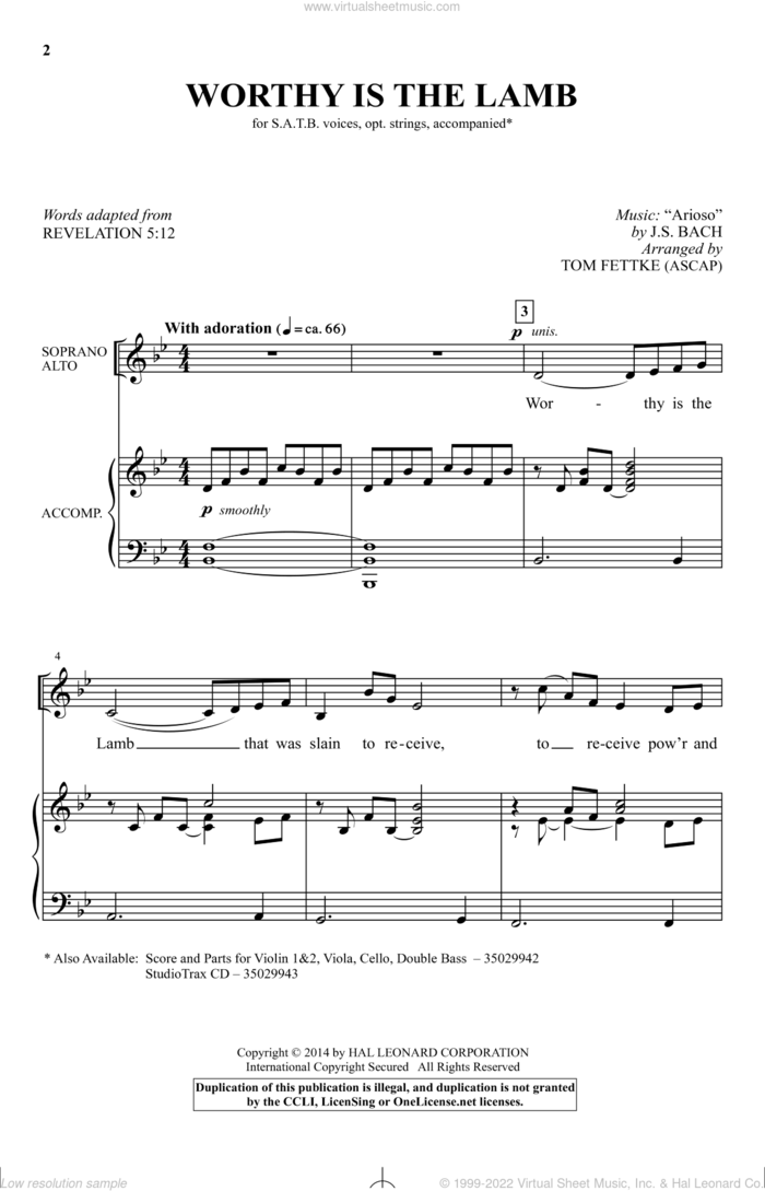 Worthy Is The Lamb sheet music for choir (SATB: soprano, alto, tenor, bass) by Johann Sebastian Bach and Tom Fettke, classical score, intermediate skill level