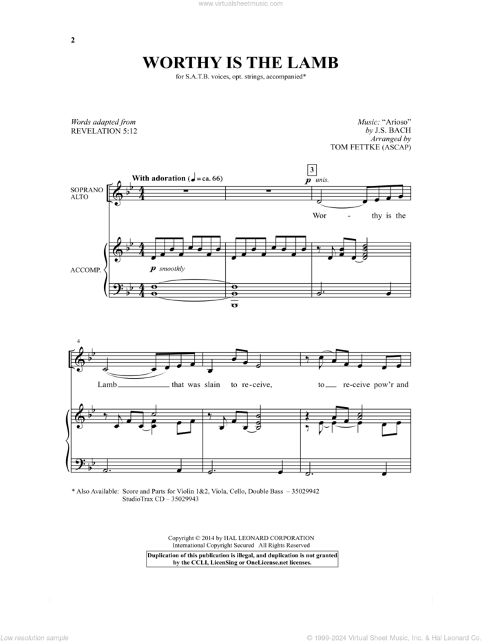 Worthy Is The Lamb sheet music for choir (SATB: soprano, alto, tenor, bass) by Johann Sebastian Bach and Tom Fettke, classical score, intermediate skill level