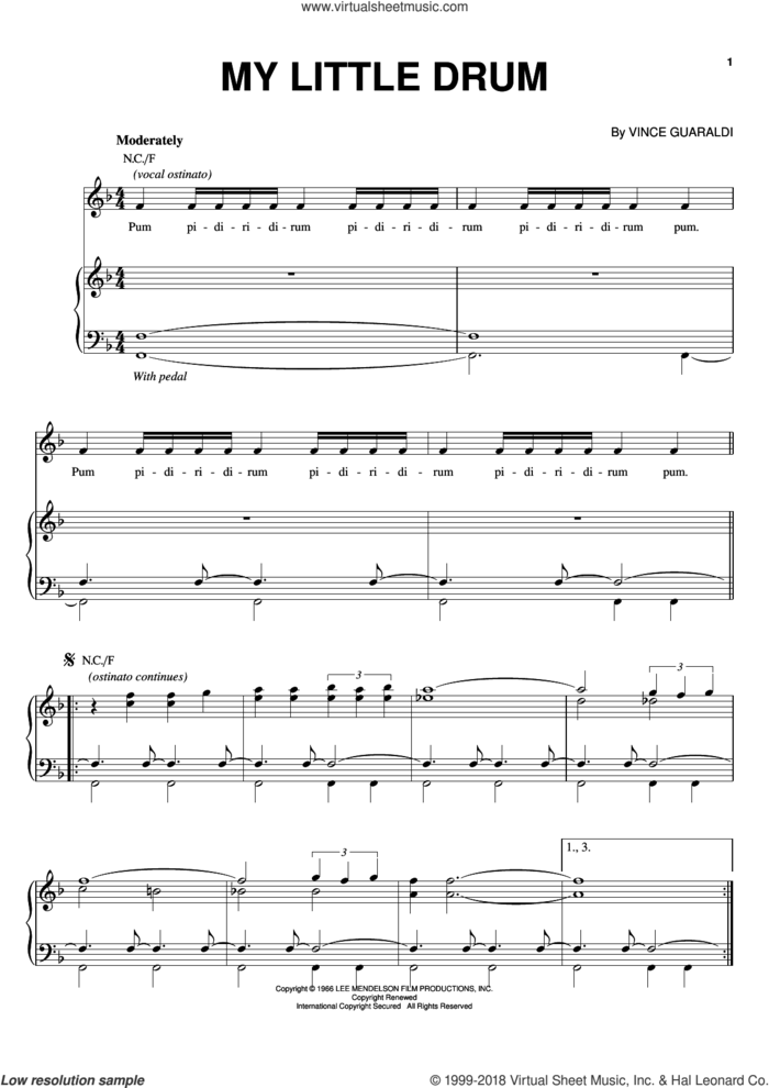 My Little Drum sheet music for voice, piano or guitar by Vince Guaraldi, intermediate skill level