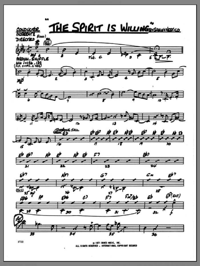 The Spirit Is Willing (complete set of parts) sheet music for jazz band by Sammy Nestico, intermediate skill level