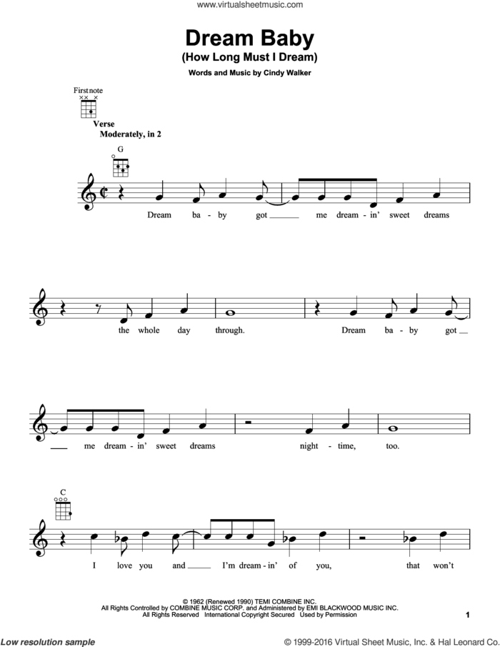 Dream Baby (How Long Must I Dream) sheet music for ukulele by Roy Orbison, Glen Campbell and Cindy Walker, intermediate skill level