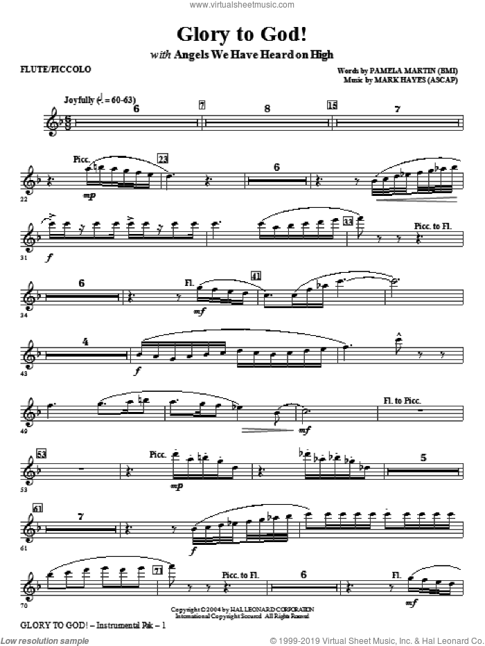 Glory to God! sheet music for orchestra/band (flute/piccolo) by Mark Hayes and Pamela Martin, intermediate skill level