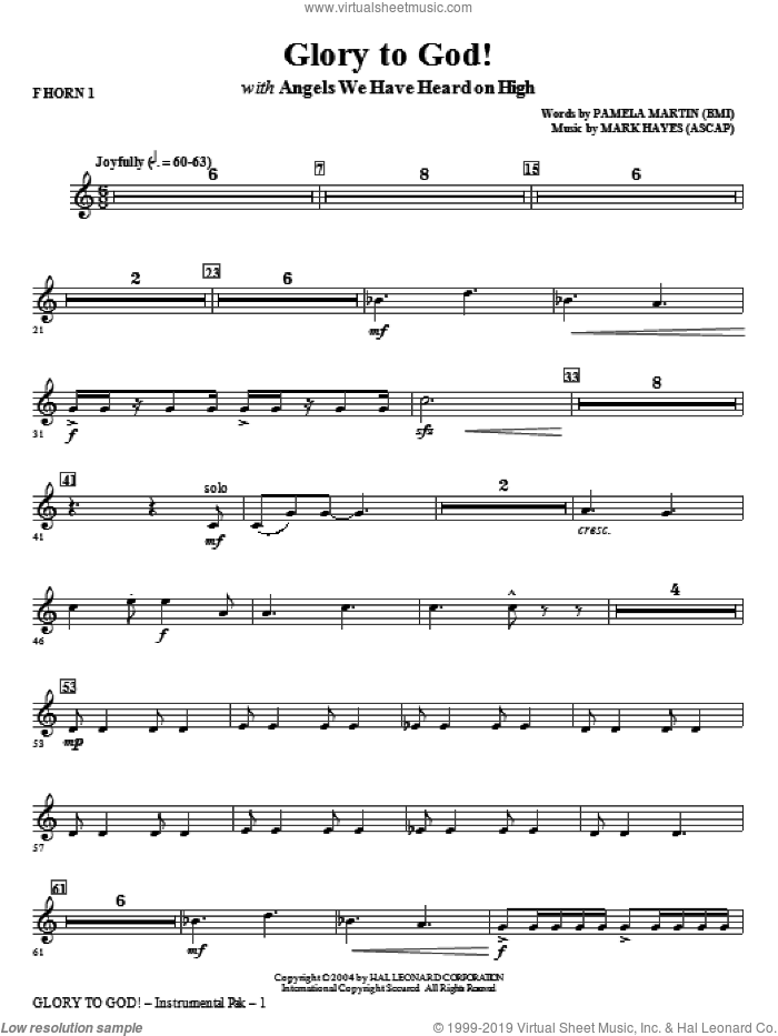 Glory to God! sheet music for orchestra/band (f horn 1) by Mark Hayes and Pamela Martin, intermediate skill level