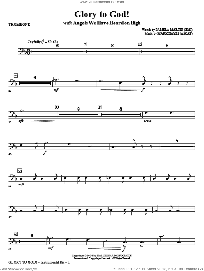 Glory to God! sheet music for orchestra/band (trombone) by Mark Hayes and Pamela Martin, intermediate skill level