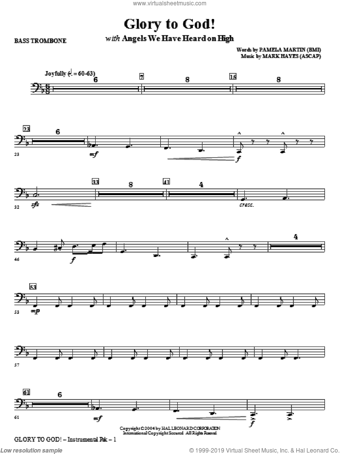 Glory to God! sheet music for orchestra/band (bass trombone) by Mark Hayes and Pamela Martin, intermediate skill level