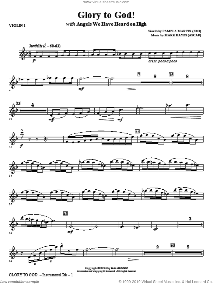 Glory to God! sheet music for orchestra/band (violin 1) by Mark Hayes and Pamela Martin, intermediate skill level
