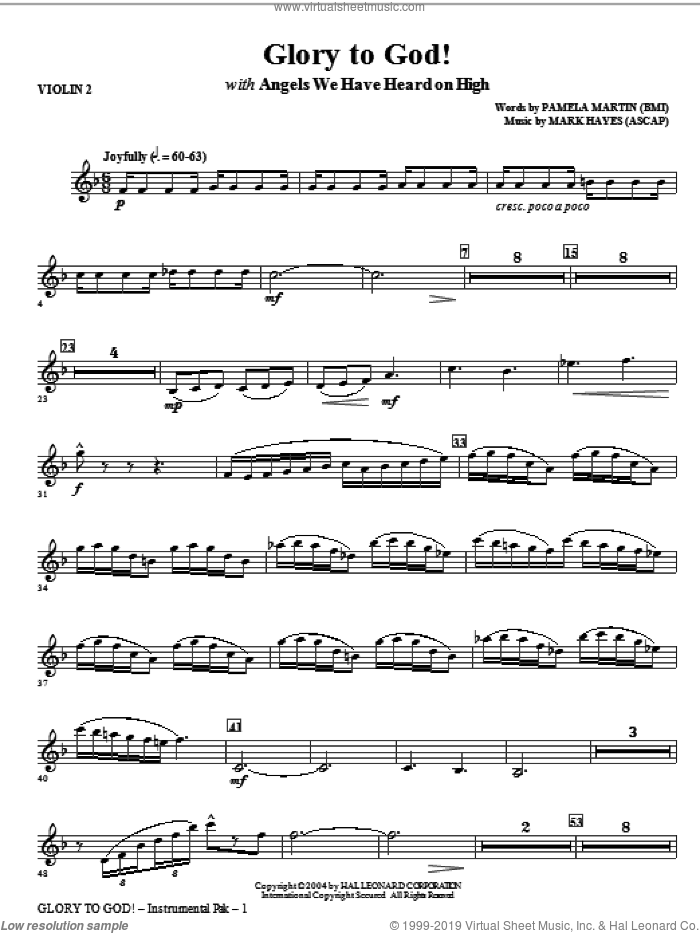 Glory to God! sheet music for orchestra/band (violin 2) by Mark Hayes and Pamela Martin, intermediate skill level