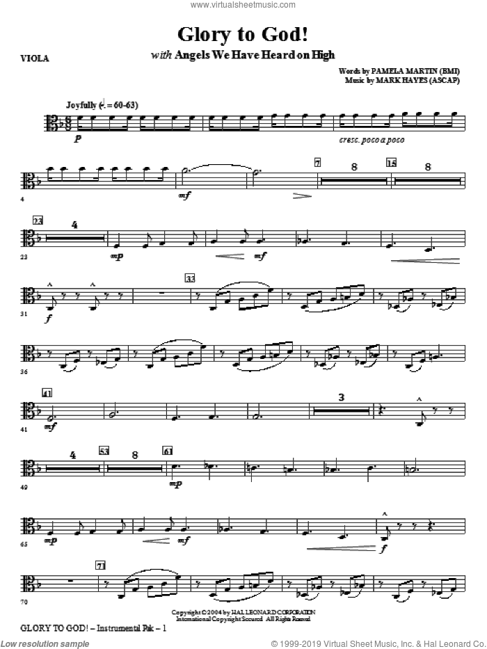 Glory to God! sheet music for orchestra/band (viola) by Mark Hayes and Pamela Martin, intermediate skill level