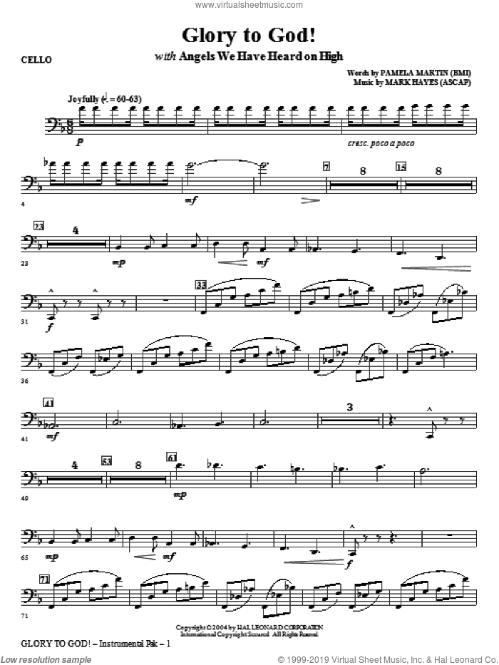 Glory to God! sheet music for orchestra/band (cello) by Mark Hayes and Pamela Martin, intermediate skill level