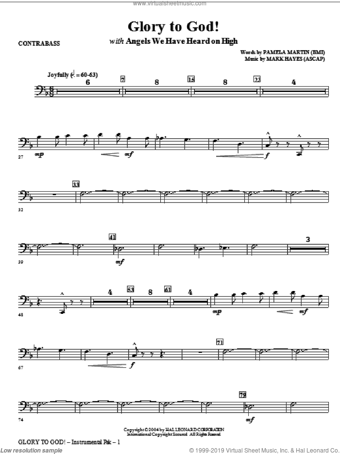 Glory to God! sheet music for orchestra/band (contrabass) by Mark Hayes and Pamela Martin, intermediate skill level