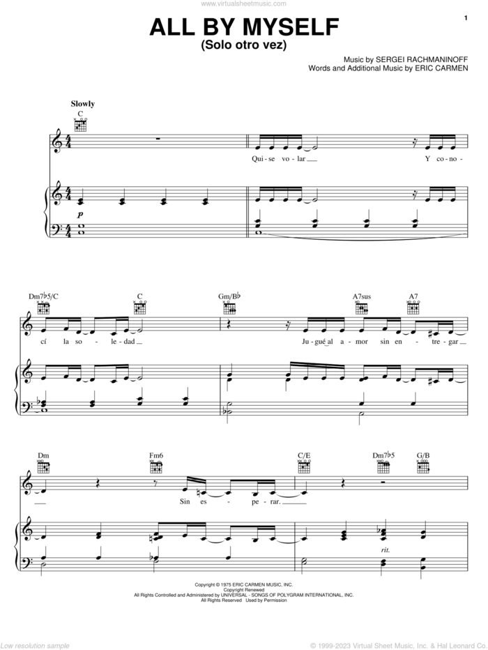 All By Myself (Solo otro vez) sheet music for voice, piano or guitar by Il Divo, Celine Dion, Eric Carmen and Serjeij Rachmaninoff, intermediate skill level