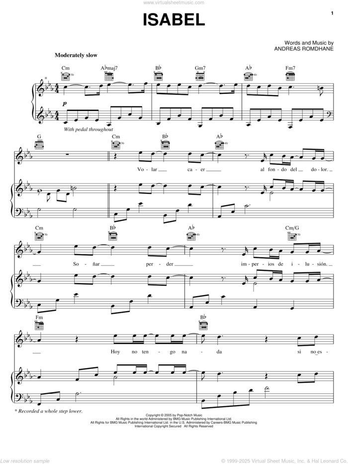 Isabel sheet music for voice, piano or guitar by Il Divo and Andreas Romdhane, intermediate skill level