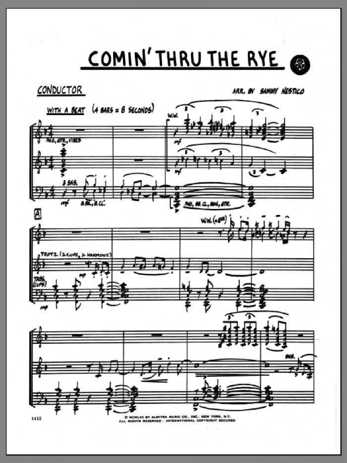 Comin' Through The Rye (COMPLETE) sheet music for jazz band by Sammy Nestico, intermediate skill level