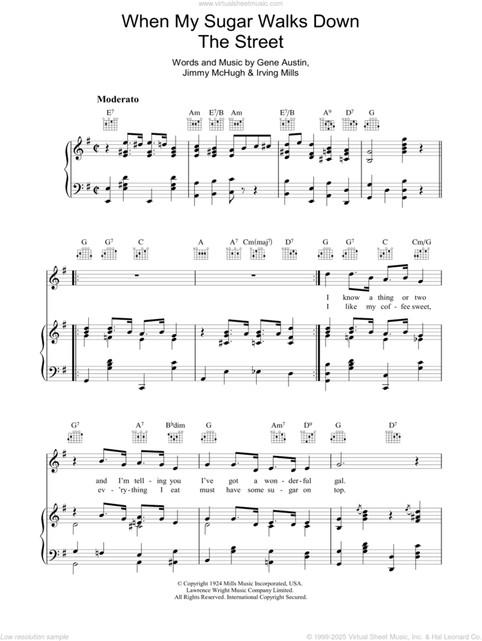 When My Sugar Walks Down The Street sheet music for voice, piano or guitar by Jimmy McHugh, Gene Austin and Irving Mills, intermediate skill level