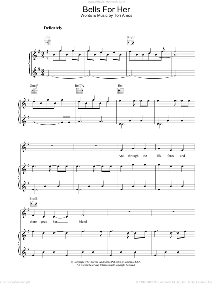 Bells For Her sheet music for voice, piano or guitar by Tori Amos, intermediate skill level