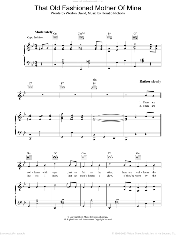 That Old Fashioned Mother Of Mine sheet music for voice, piano or guitar by Horatio Nicholls and Worton David, intermediate skill level