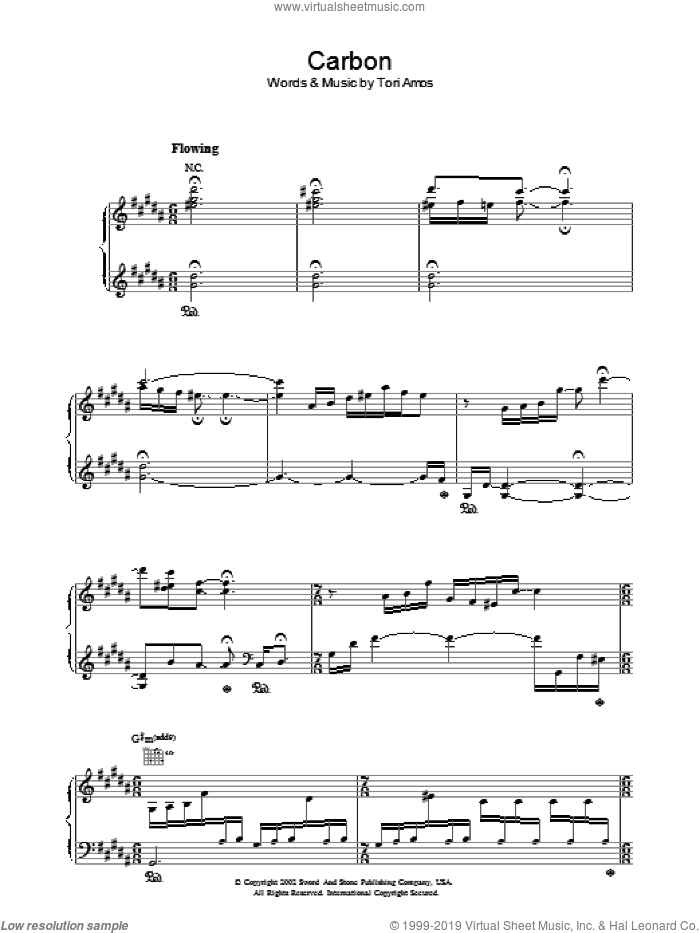 Carbon sheet music for voice, piano or guitar by Tori Amos, intermediate skill level
