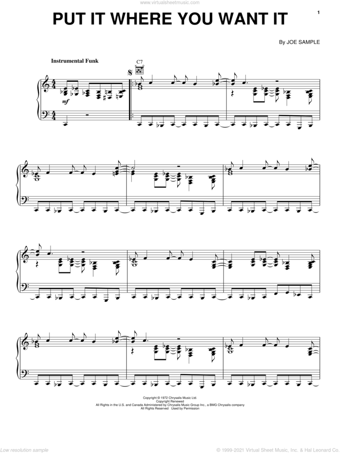 Put It Where You Want It sheet music for voice, piano or guitar by The Crusaders and Joe Sample, intermediate skill level