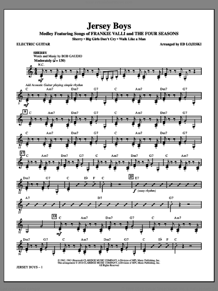 Jersey Boys (Medley), featuring songs of frankie valli and the four seasons sheet music for orchestra/band (electric guitar) by Bob Crewe, Ed Lojeski, The Four Seasons and Bob Gaudio, intermediate skill level