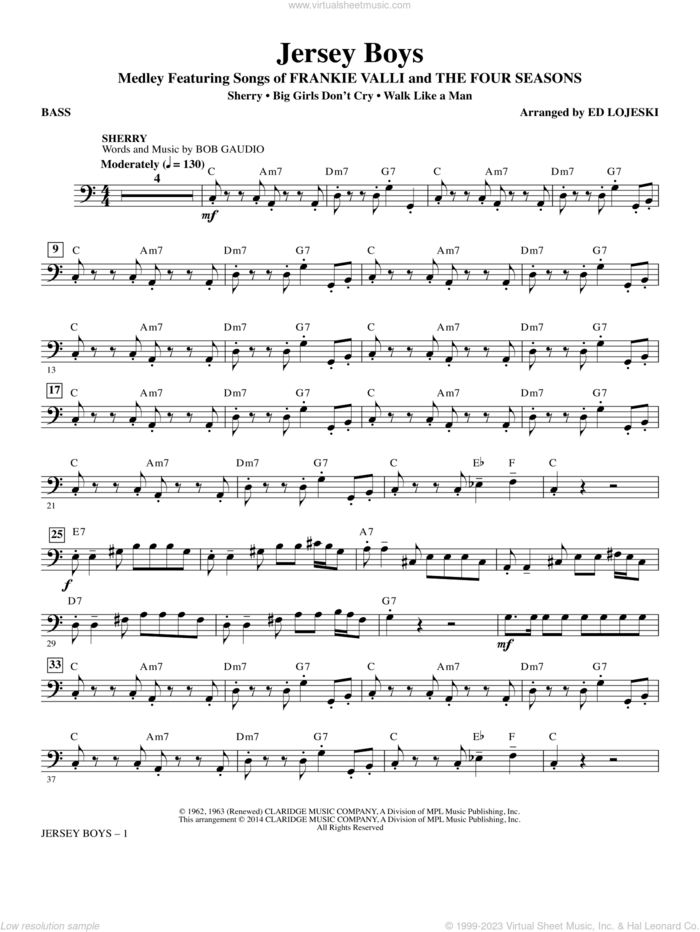 Jersey Boys (Medley), featuring songs of frankie valli and the four seasons sheet music for orchestra/band (bass) by Bob Crewe, Ed Lojeski, The Four Seasons and Bob Gaudio, intermediate skill level