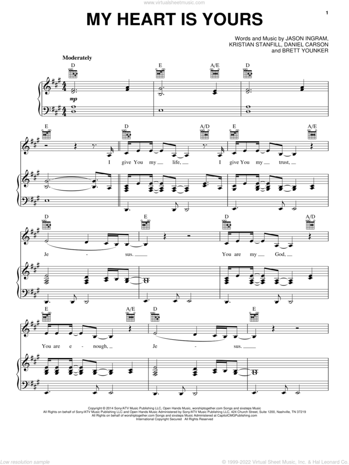 My Heart Is Yours sheet music for voice, piano or guitar by Passion, Brett Younker, Daniel Carson, Jason Ingram and Kristian Stanfill, intermediate skill level