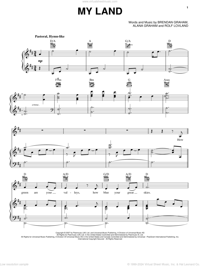 My Land sheet music for voice, piano or guitar by Celtic Thunder, Alana Graham, Brendan Graham and Rolf Lovland, intermediate skill level