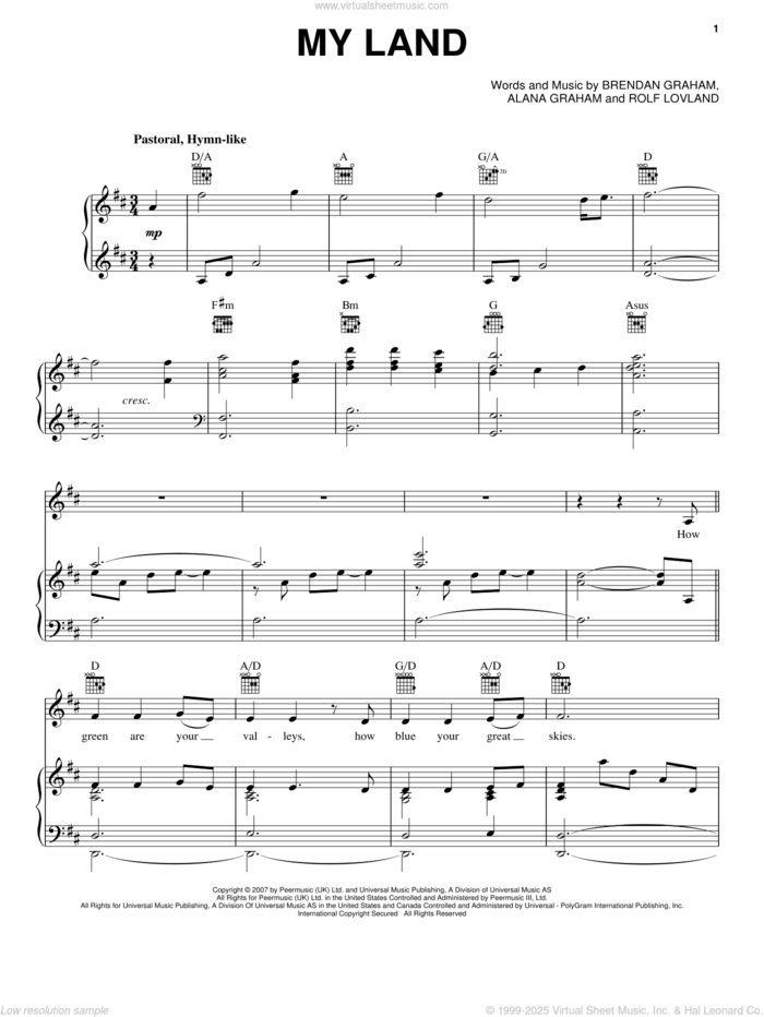 My Land sheet music for voice, piano or guitar by Celtic Thunder, Alana Graham, Brendan Graham and Rolf Lovland, intermediate skill level