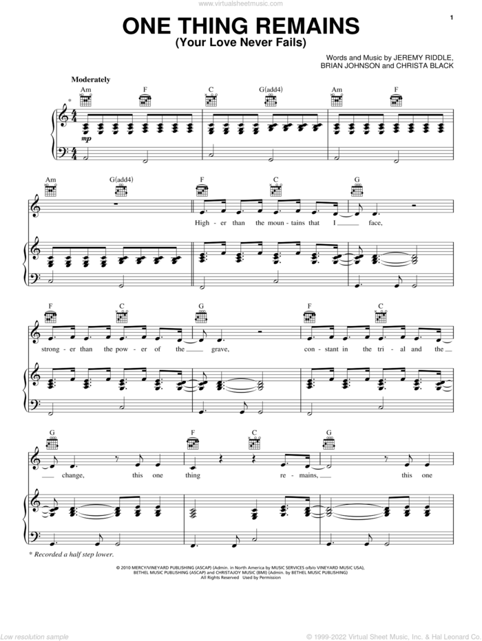 One Thing Remains (Your Love Never Fails) sheet music for voice, piano or guitar by Passion, Brian Johnson, Christa Black and Jeremy Riddle, intermediate skill level