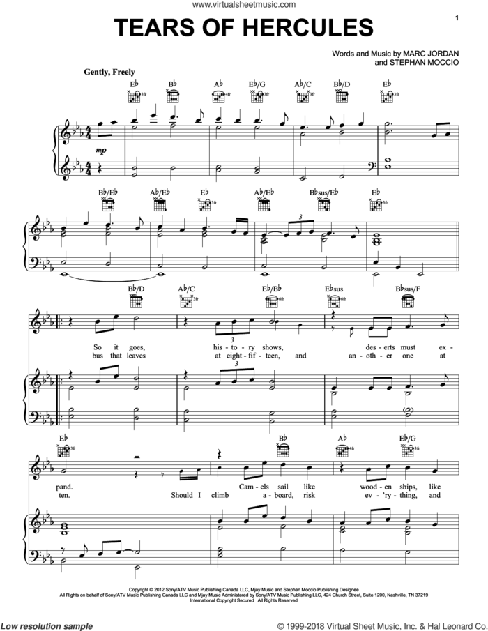 Tears Of Hercules sheet music for voice, piano or guitar by Celtic Thunder, Marc Jordan and Stephan Moccio, intermediate skill level