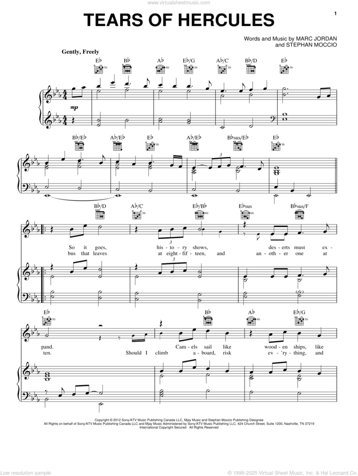 Tears Of Hercules sheet music for voice, piano or guitar by Celtic Thunder, Marc Jordan and Stephan Moccio, intermediate skill level