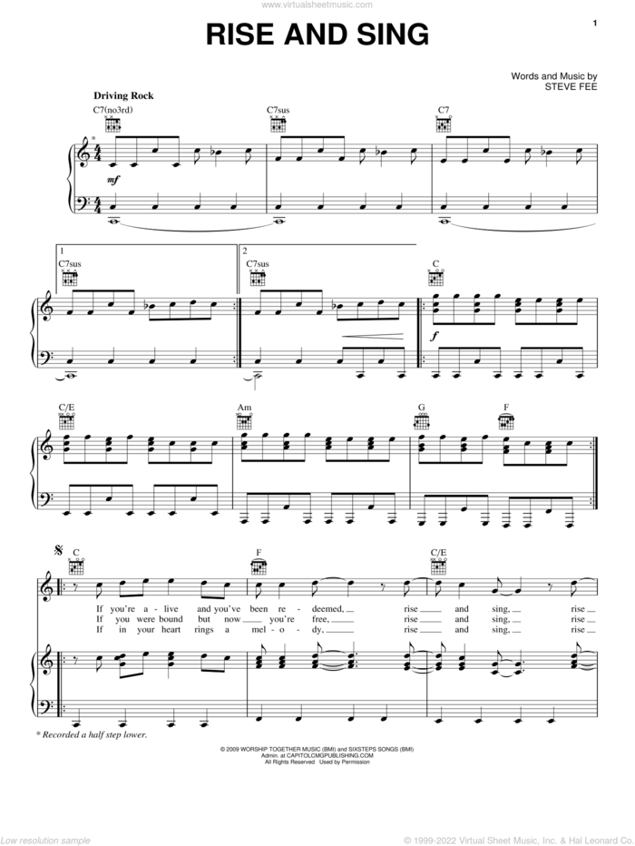 Rise And Sing sheet music for voice, piano or guitar by Passion and Steve Fee, intermediate skill level