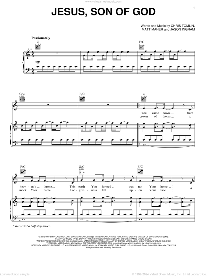 Jesus, Son Of God sheet music for voice, piano or guitar by Passion, Chris Tomlin, Jason Ingram and Matt Maher, intermediate skill level
