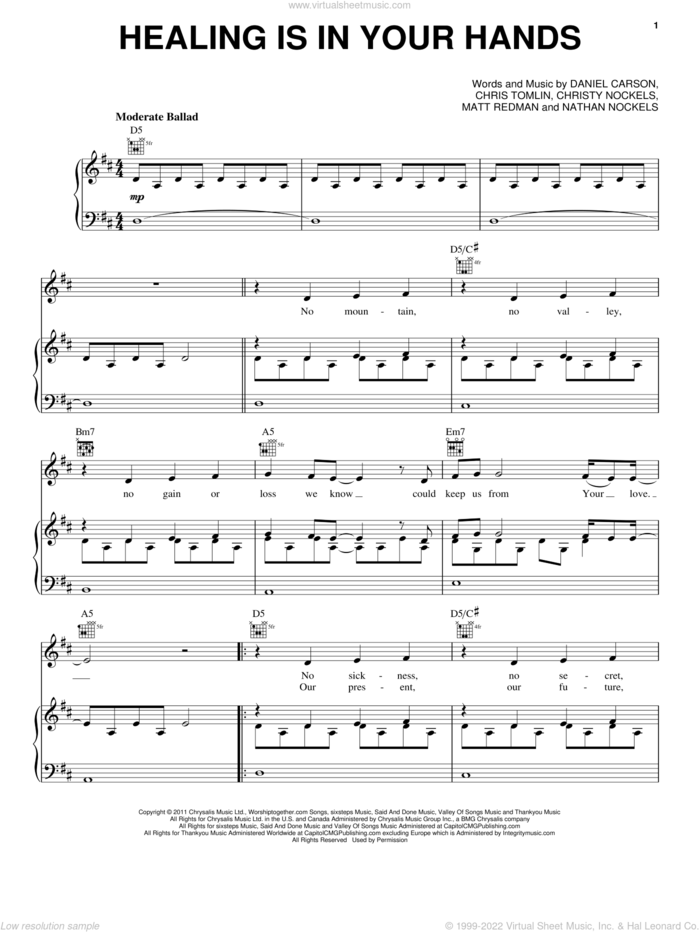 Healing Is In Your Hands sheet music for voice, piano or guitar by Passion, Chris Tomlin, Christy Nockels, Daniel Carson, Matt Redman and Nathan Nockels, intermediate skill level