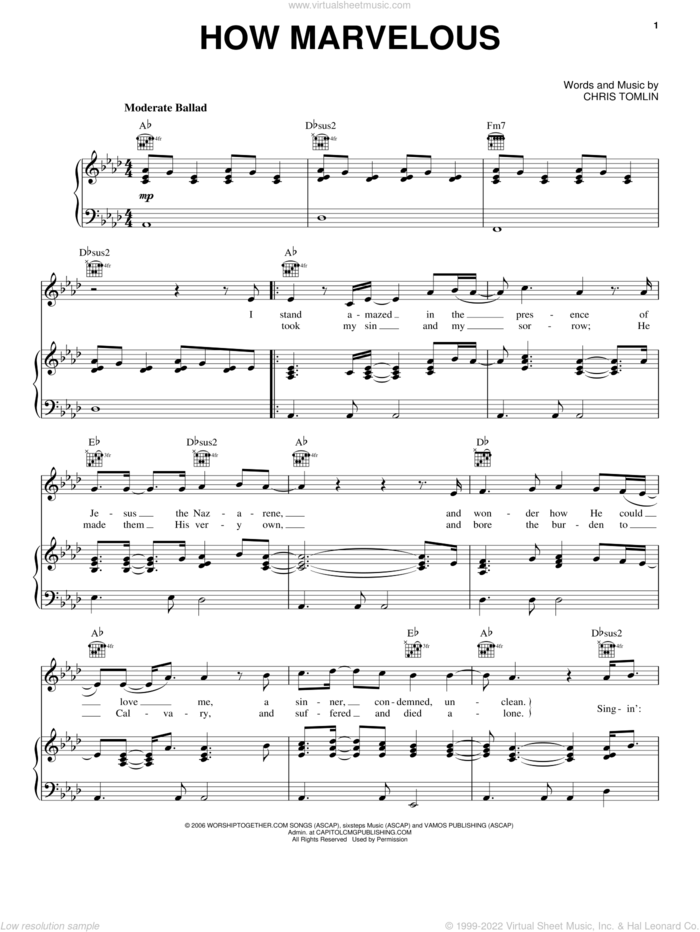 I Stand Amazed (How Marvelous) sheet music for voice, piano or guitar by Passion and Chris Tomlin, intermediate skill level