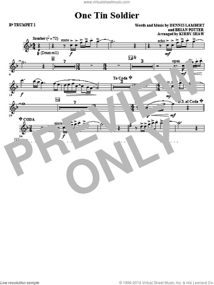 One Tin Soldier (complete set of parts) sheet music for orchestra/band by Kirby Shaw, Brian Potter, Coven and Dennis Lambert, intermediate skill level