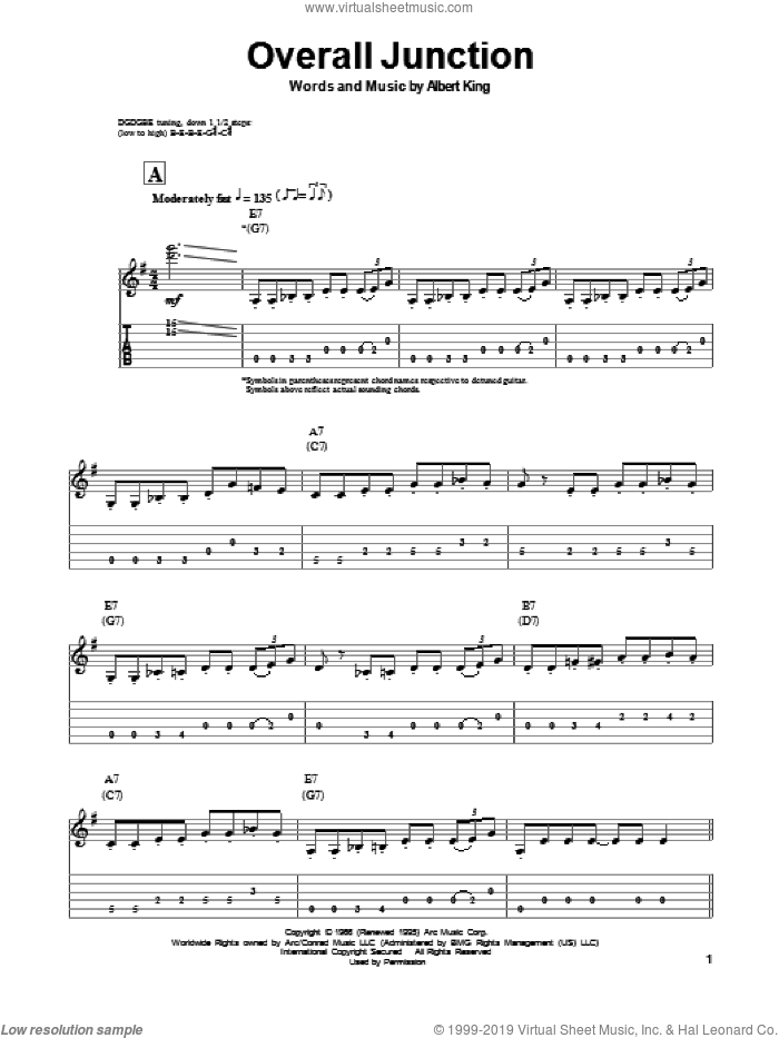 Overall Junction sheet music for guitar (tablature, play-along) by Albert King and Albert King with Stevie Ray Vaughan, intermediate skill level