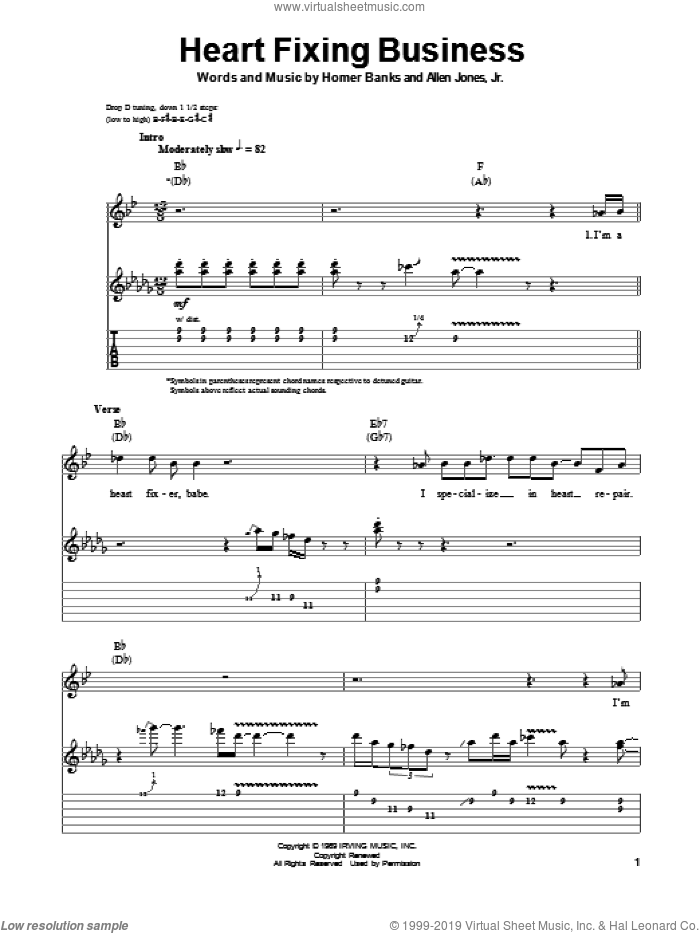 Heart Fixing Business sheet music for guitar (tablature, play-along) by Albert King, Allen Jones, Jr. and Homer Banks, intermediate skill level