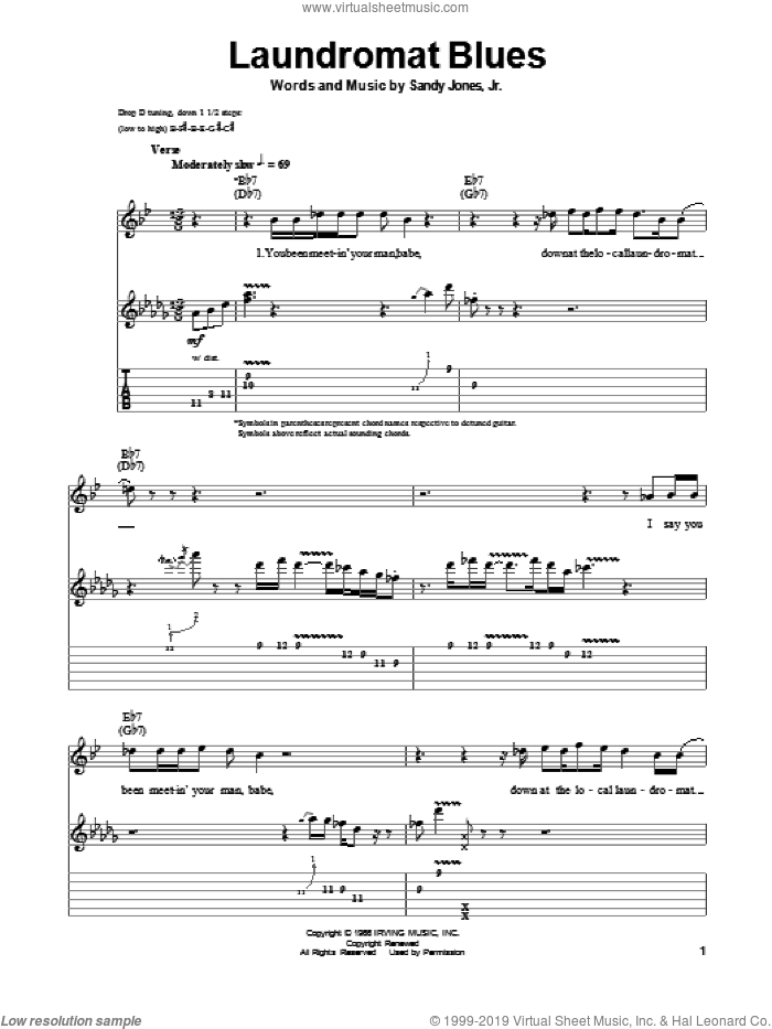 Laundromat Blues sheet music for guitar (tablature, play-along) by Albert King and Sandy Jones, Jr., intermediate skill level